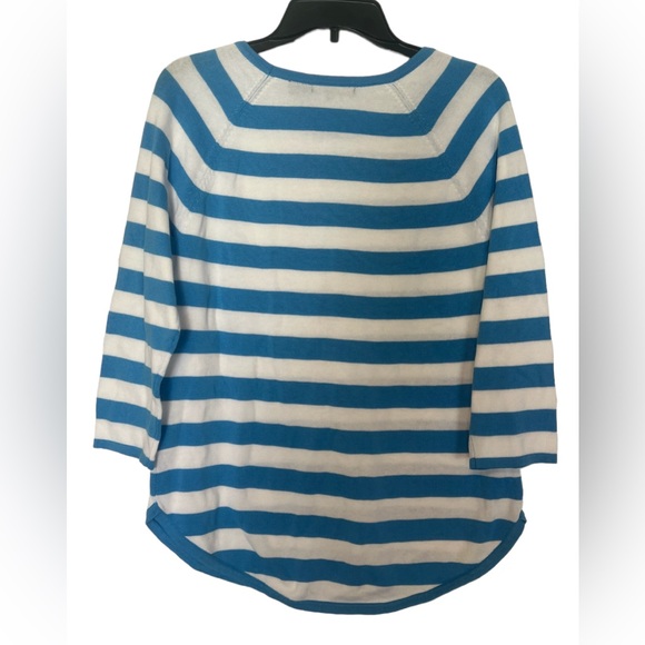 NWT Jeanne Pierre Women’s Striped Round Hem Sweater Blue Sky/White M Nautical - Picture 2 of 9